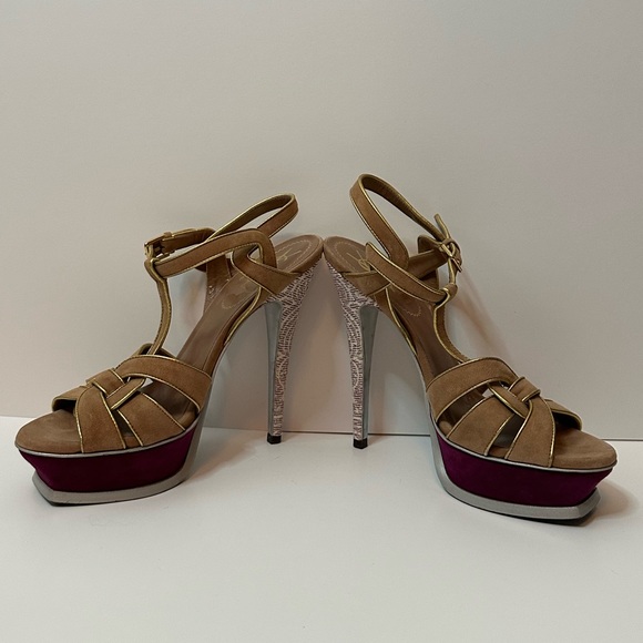 YSL Suede Tribute Platform Sandals Size 37 - Picture 4 of 9